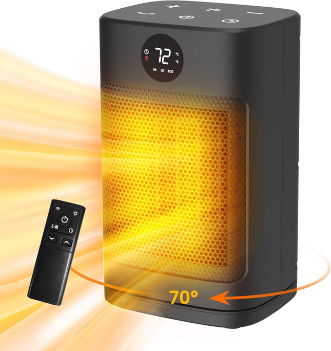 1500W Portable Ceramic Space Heater with 3 Heat Settings & Remote Control
