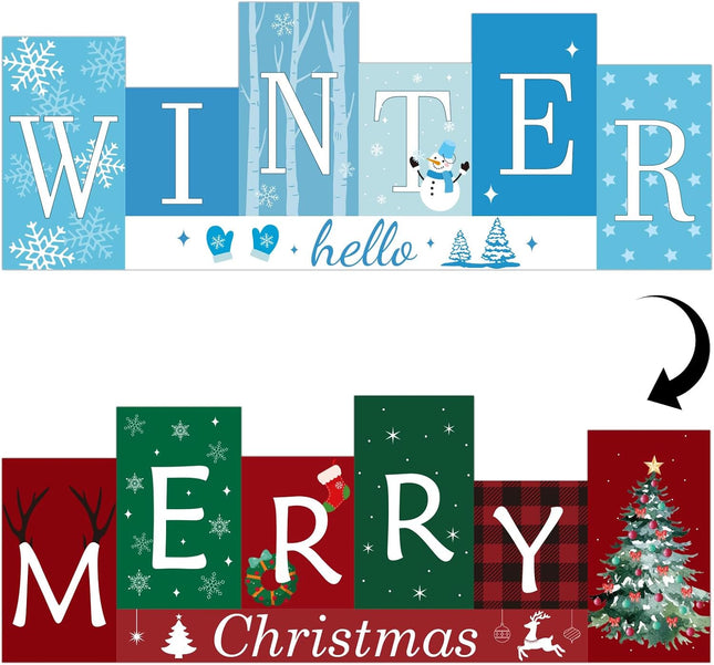 Wooden Christmas Table Centerpiece – Reversible Merry Christmas Standing Sign