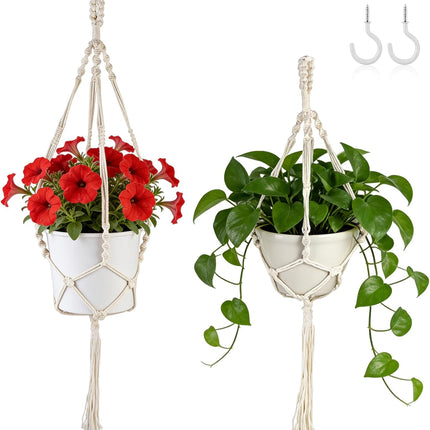 2 Pack Macrame Plant Hangers 34"/41", Hanging Planter Holders with Hooks