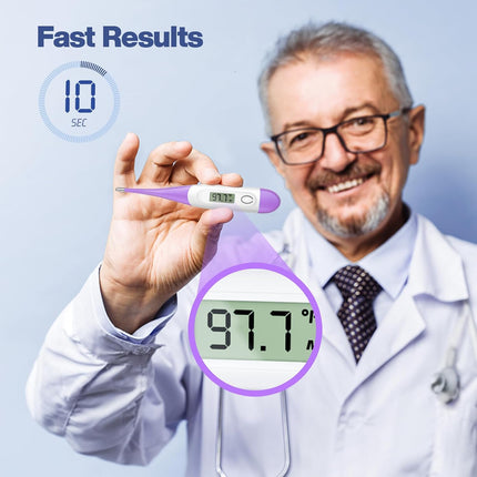 10-Second Oral Thermometer for Adults & Kids, Purple Digital Fever Alarm, Baby Safe