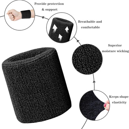 8 Pack Sports Wrist Sweatbands, Cotton Blend Absorbent Wristbands for Men & Women