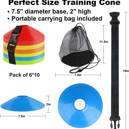 60Pc Soccer Disc Cones with Carry Bag, Agility Training Markers for Sports