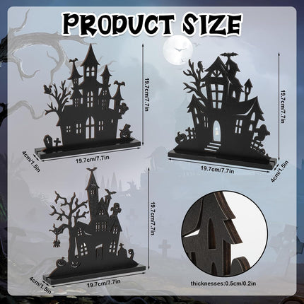 3-Piece Halloween Wooden Table Centerpieces, Double-Sided Ghost House Decorations