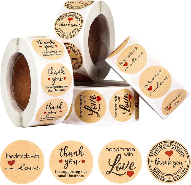 2000 Pieces Handmade with Love Stickers – 4 Rolls, 500 Labels for Gifts & Weddings