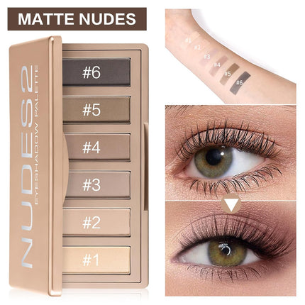 6-Color Matte Neutral Eyeshadow Palette with Brush, Cool-Tone Nude Smoky Eye Makeup