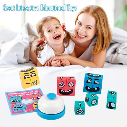 Wooden Face Changing Magic Cube, Expression Matching Puzzle Game for Kids & Adults