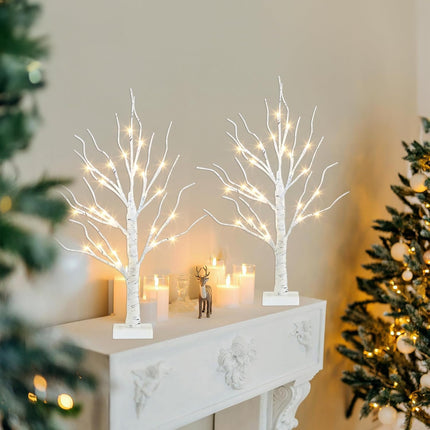 Easter Birch Tree with LED Lights – 2PK, Warm White Light, Battery Powered, Timer