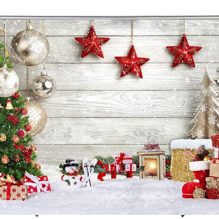 Christmas Backdrop 7x5FT – White Wood Floor with Snowflakes & Xmas Decor
