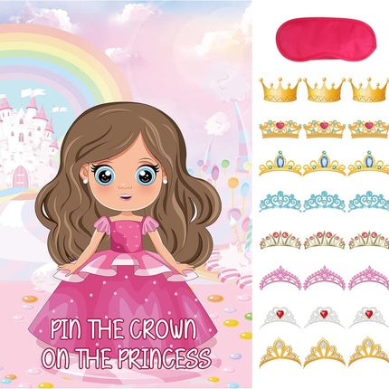Pin The Crown on The Princess – Party Game with 24 Stickers for Girls' Birthday