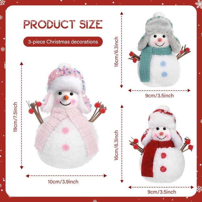 3 Christmas Snowmen Plush Decorations Farmhouse Style Tiered Tray Tree Décor for Christmas
