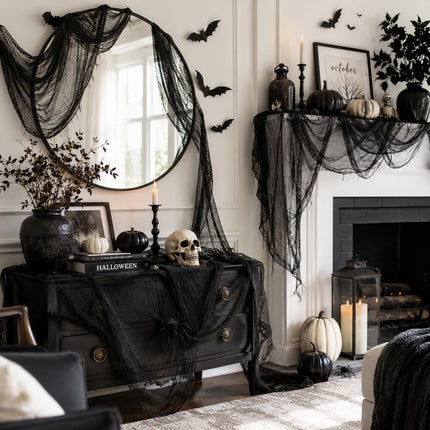 5-Piece Black Halloween Gauze Creepy Cloth, 72x30in Spooky Gothic Party Decor