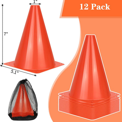 7-Inch Soccer Training Cones 12/24/50 Pack PE Plastic Sports Markers with Carry Bag