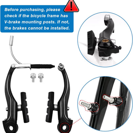 Universal V-Type Bike Brake Set, Front & Rear MTB Bicycle Brakes with Cables