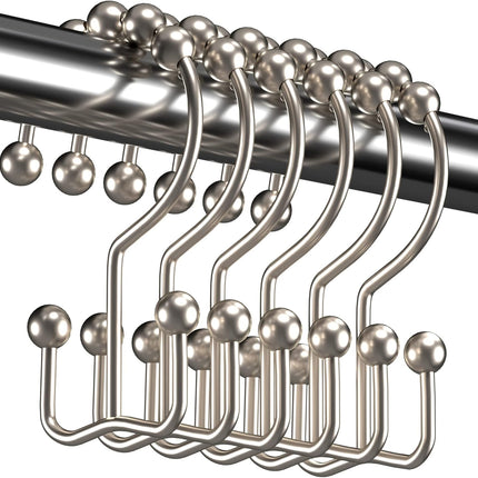 12 Pack Nickel Shower Curtain Hooks Double Glide Rust Resistant Metal Rings
