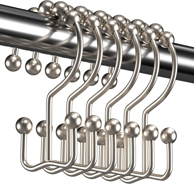 12 Pack Nickel Shower Curtain Hooks Double Glide Rust Resistant Metal Rings