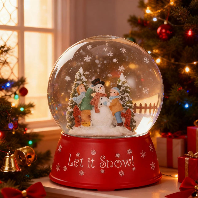 Christmas Snow Globe 120mm Snowman Musical Lamp Timer USB Holiday Decor