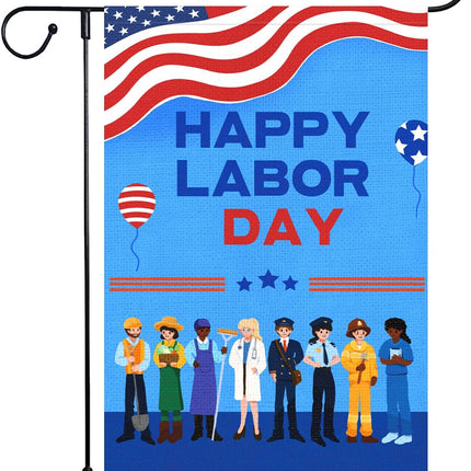Happy Labor Day Occupations Garden Flag 12x18 Double Sided Burlap Only