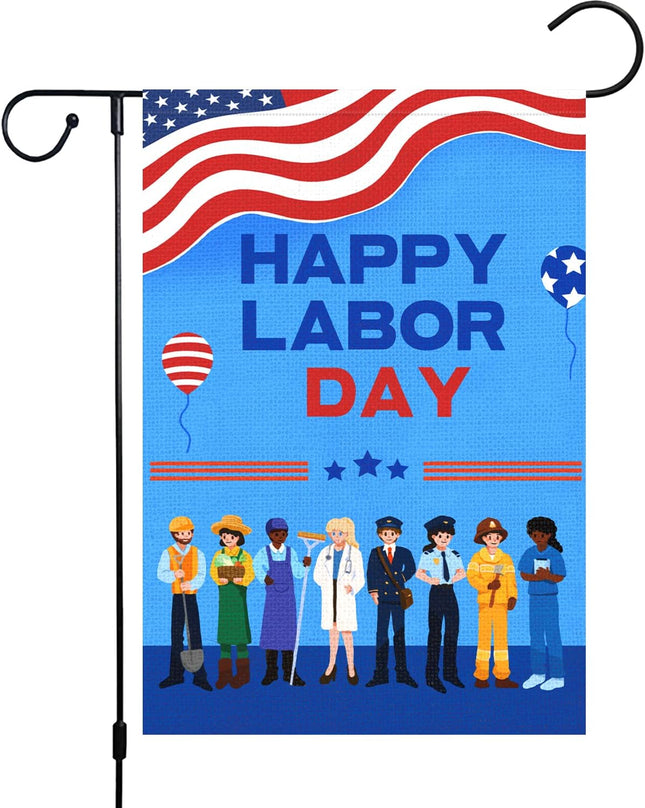 Happy Labor Day Occupations Garden Flag 12x18 Double Sided Burlap Only