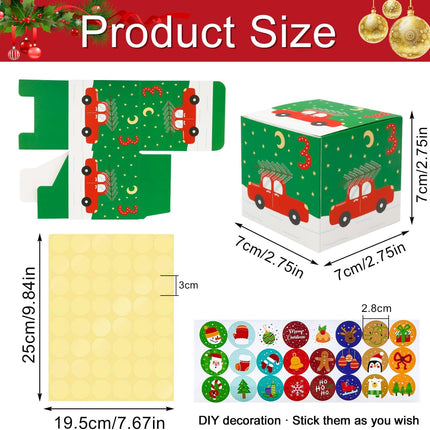 24PCS Christmas Advent Boxes – 2.75" Countdown Gift Boxes with Stickers