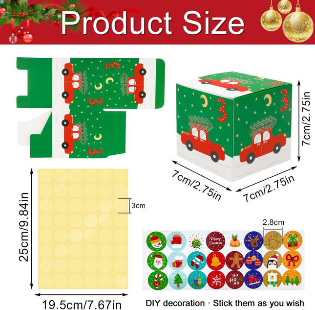 24PCS Christmas Advent Boxes – 2.75" Countdown Gift Boxes with Stickers