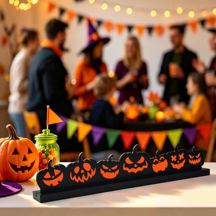 Halloween Wooden Pumpkin Table Sign, Rustic Tabletop Centerpiece for Home Party Decor