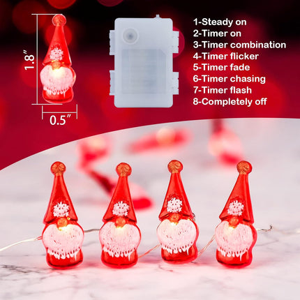 10ft Gnome Christmas String Lights 30 LED | Battery & USB with Remote