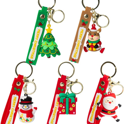 5PCS Christmas Keychain Set – 3D Santa, Tree, Reindeer & Snowman Charms