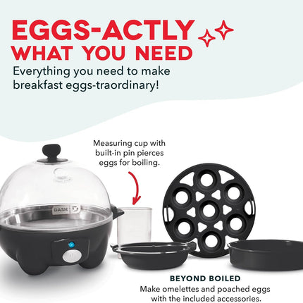 7-Egg Rapid Cooker – Boiler, Poacher & Steamer with Measuring Guide, Black