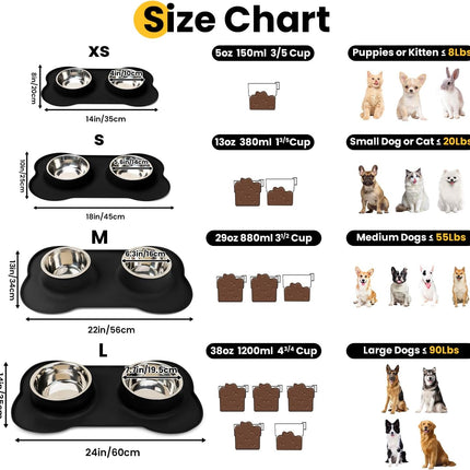 Dog Bowls with Silicone Feeding Mat No Spill Stainless Steel Pet Bowl Set