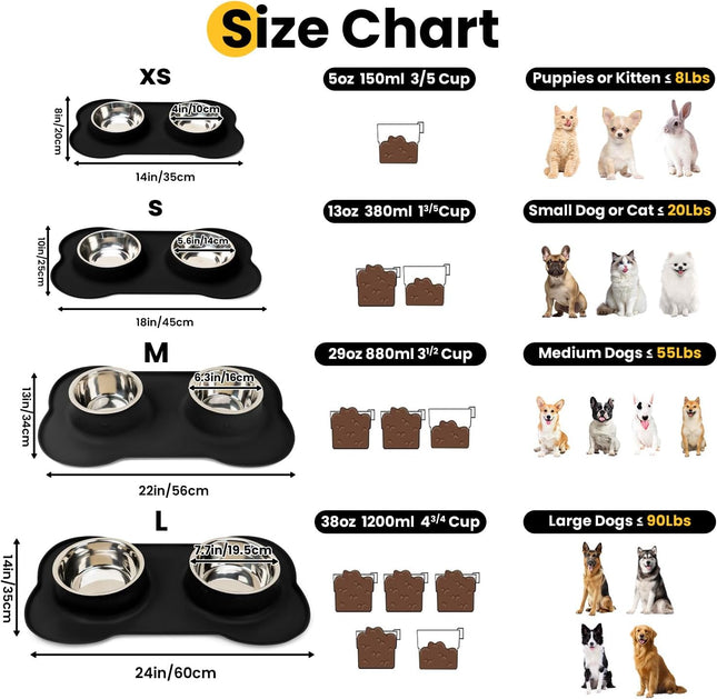 Dog Bowls with Silicone Feeding Mat No Spill Stainless Steel Pet Bowl Set