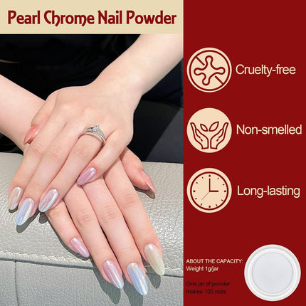16-Jar Chrome Nail Powder Set, Mirror Silver, Holographic Aurora Pearl Pigment