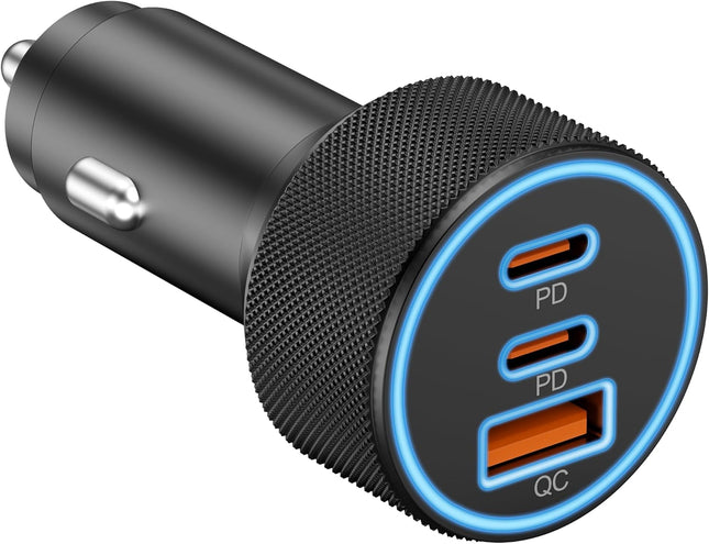 67W USB-C Car Charger – 3-Port Fast Charging Adapter for iPhone & Android