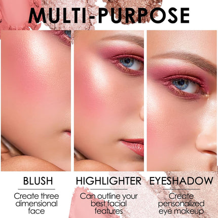 3-in-1 Blush & Highlighter Palette #03, Matte Shimmer Powder Makeup, Cruelty-Free Glow