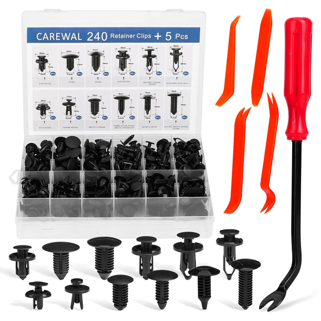 240 Pcs Bumper Clips & Plastic Rivets – 12 Sizes, 5 Fastener Removers, Push Pin Kit