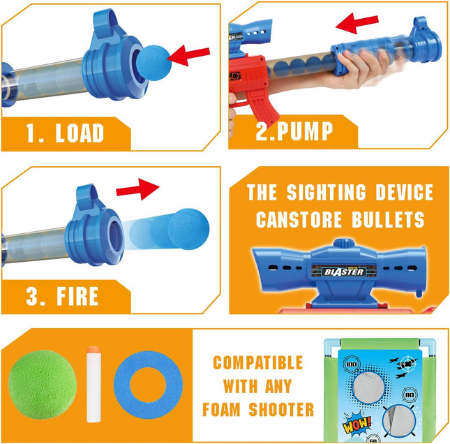 Foam Ball Shooting Game Toy, 2-Pack Popper Guns with Target & 24 Balls