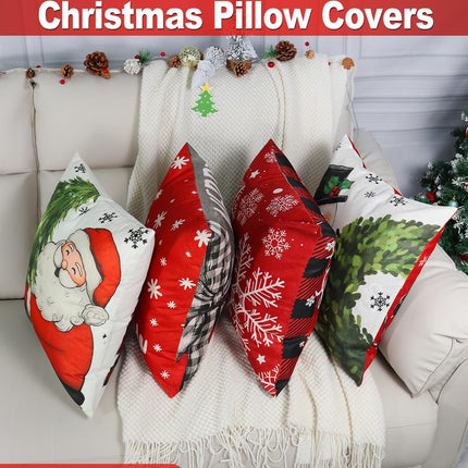 Christmas Decorations Set of 4 Double-Sided Print 18"x18" Pillow Covers with 8 Cute Designs