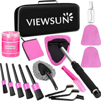 17Pcs Pink Car Interior Cleaning Kit Windshield Cleaner Detailing Brushes Gel Accessories