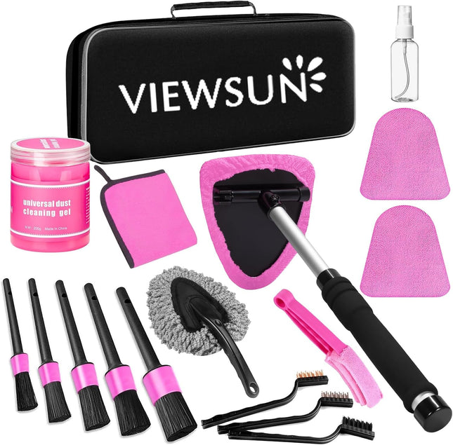 17Pcs Pink Car Interior Cleaning Kit Windshield Cleaner Detailing Brushes Gel Accessories