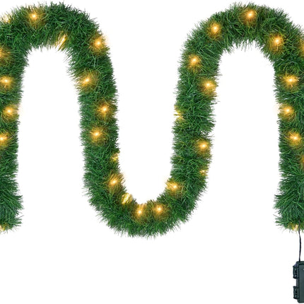15.4ft Pre-Lit Christmas Garland with 50 LED Lights, Battery Operated, 8 Modes