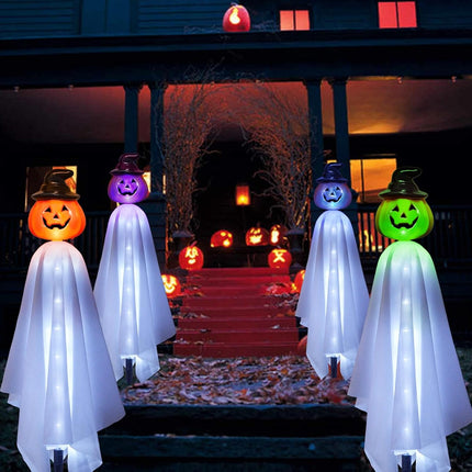4-Pack Solar Pumpkin Ghost Lights, Witch Hat Stake Lights for Yard & Porch Decor