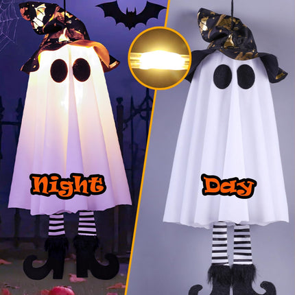 3-Piece Halloween Hanging Ghosts with Witch Hat Lights, Glowing Yard & Garden Decor