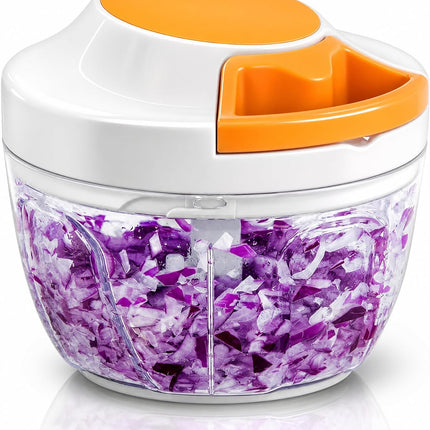 500ml Manual Food Chopper with 3 Stainless Steel Blades Pull String Garlic Mincer White