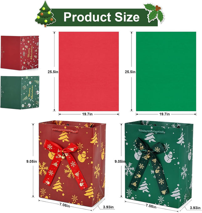 Christmas Gift Bags with Tissue Paper – Small Xmas Party Favor Bags