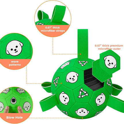 Dog Soccer Ball with Straps Durable Outdoor Toy for Medium Large Dogs