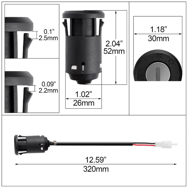 2-Wire Ignition Key Switch Lock, Starter Switch for Electric Trike, Scooter & Golf Cart