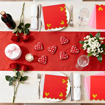 48 Pcs Valentine’s Day Cocktail Napkins: Scalloped Heart Paper Napkins with Gold Foil