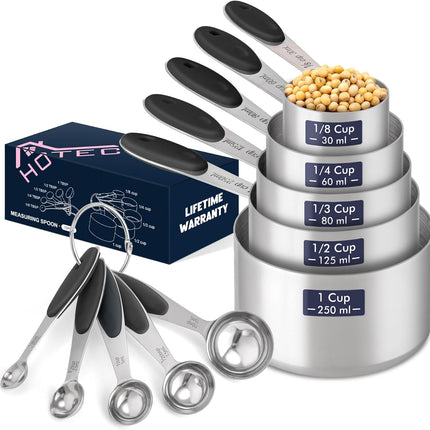 10 Pack Measuring Cups and Spoons Set Heavy Duty Dishwasher Safe Black