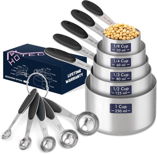 10 Pack Measuring Cups and Spoons Set Heavy Duty Dishwasher Safe Black