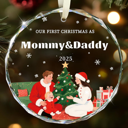 Crystal Family Christmas Ornament 2025 – "Our First Christmas as Mommy and Daddy
