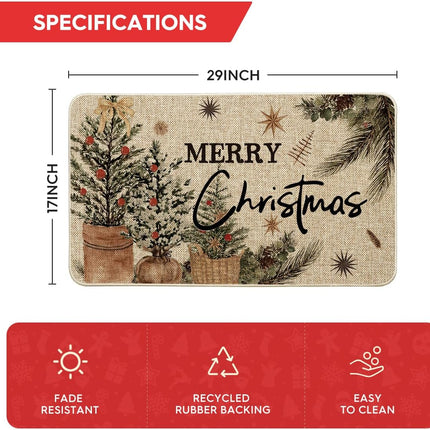 Christmas Doormat with Holly Design Low-Profile 17x29 Inch Floor Mat